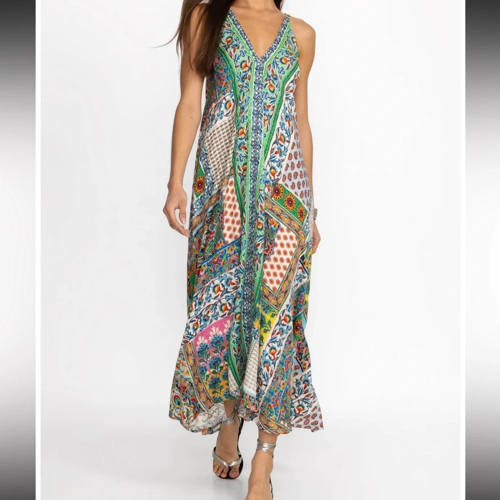 Johnny Was Multicolor Patchwork V-Back Maxi Dress - Picture 2 of 4